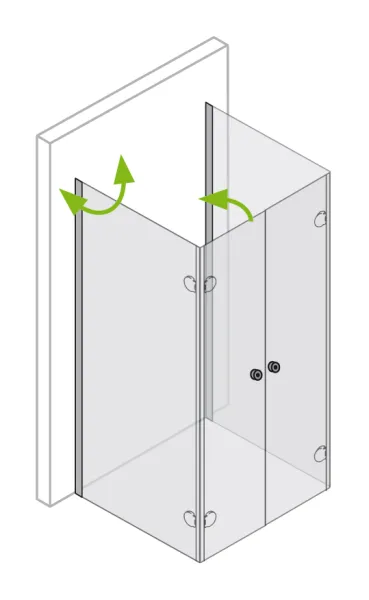 U-Kabine mit Drehfalttüren, 4-teilig, bis zu 1100 mm / 110 cm, Glas: 6 mm