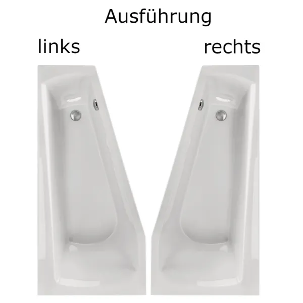 Linke und rechte Ausführung der Badewanne 160x75 cm SPLIT - Acryl Raumsparbadewanne