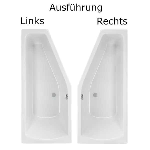 Linke und rechte Ausführung der Badewanne 160x75 und 170x75 cm LAGOON - extra tief 46 cm