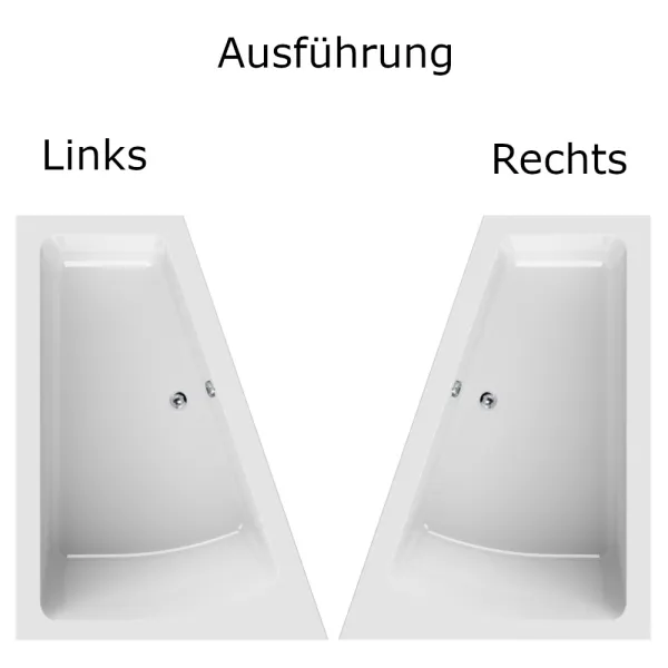 linke und rechte Ausführung der Badewanne 170x125 und 180x135 cm MALIBU COMFORT - Raumsparwanne