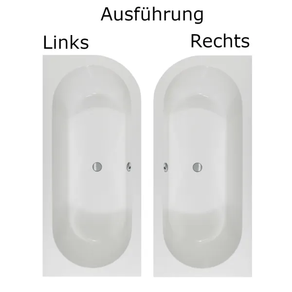 Linke und rechte Ausführung der Badewanne 170x80 und 180x80 cm CHARLY mit Schürze - Acryl Rechteckbadewanne