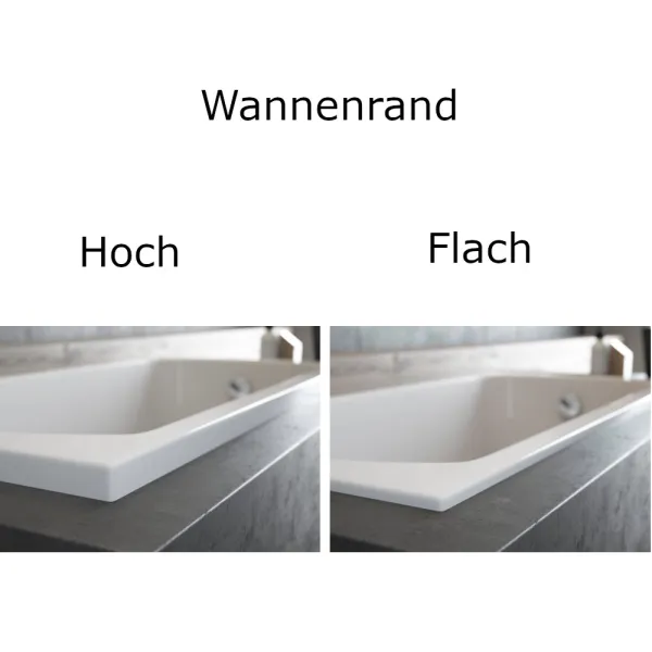 Unterschiedlicher Wannenrand (hoch - flach) bei der Badewanne Classic in verschiedenen Größen