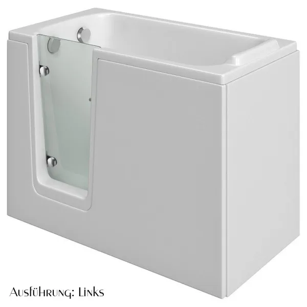 Ansicht Badewanne 1210x650 mm  / 121x65 cm HODEEP Links mit Tür inkl. Schürze und Ablauf