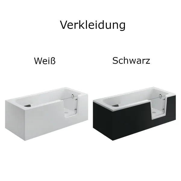 Weiße und schwarze Verkleidung der Badewanne mit Tür 140x70, 150x75, 160x75, 170x75 und 180x80 cm PAVO