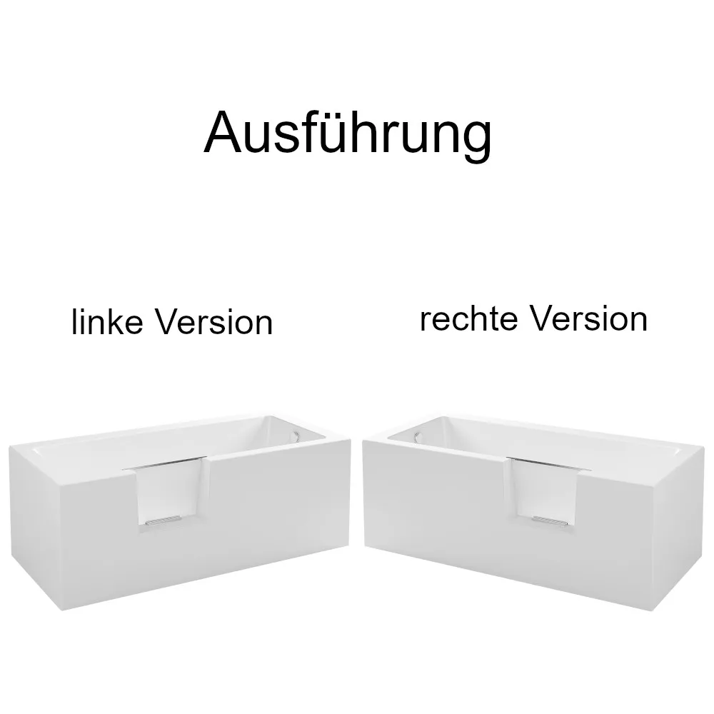Linke und rechte Ausführung der Badewanne mit Tür 160x70, 170x75 und 180x80 cm UPPSALA