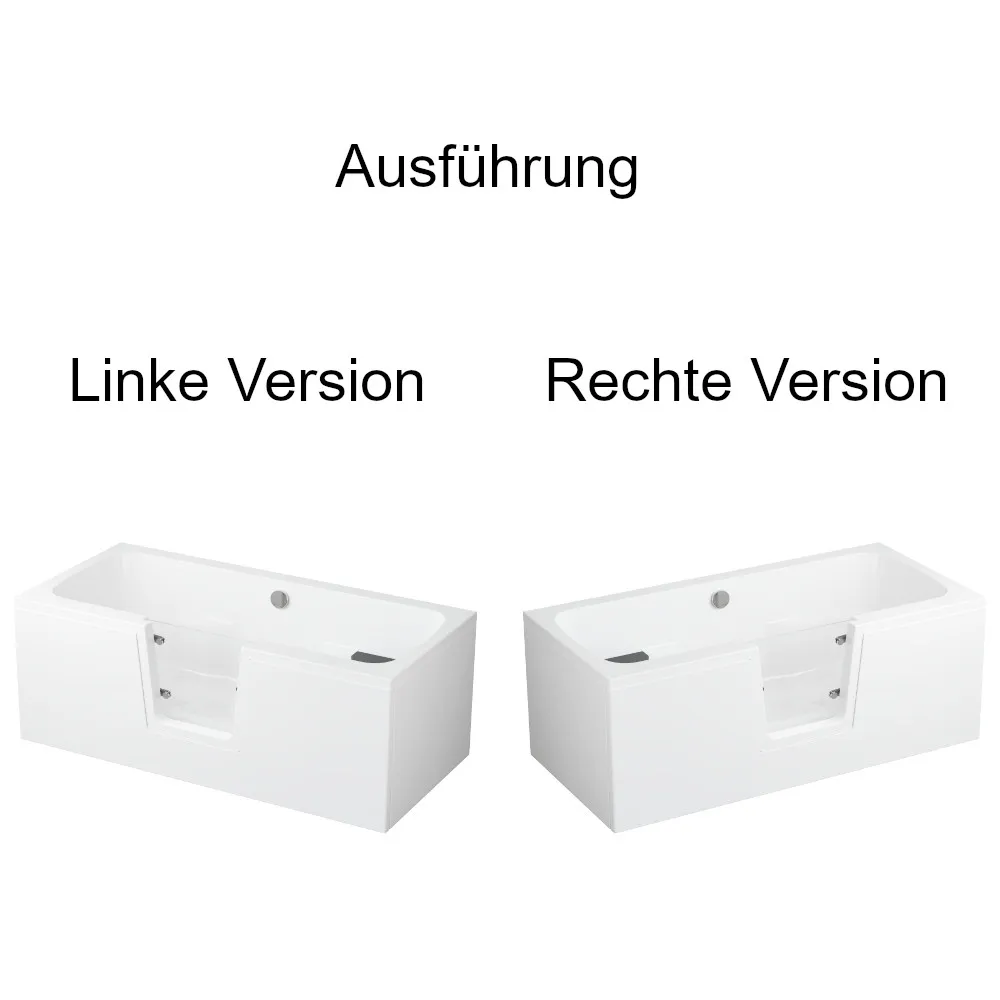 Linke und rechte Ausführung der Badewanne mit Tür 160x75 cm POVI