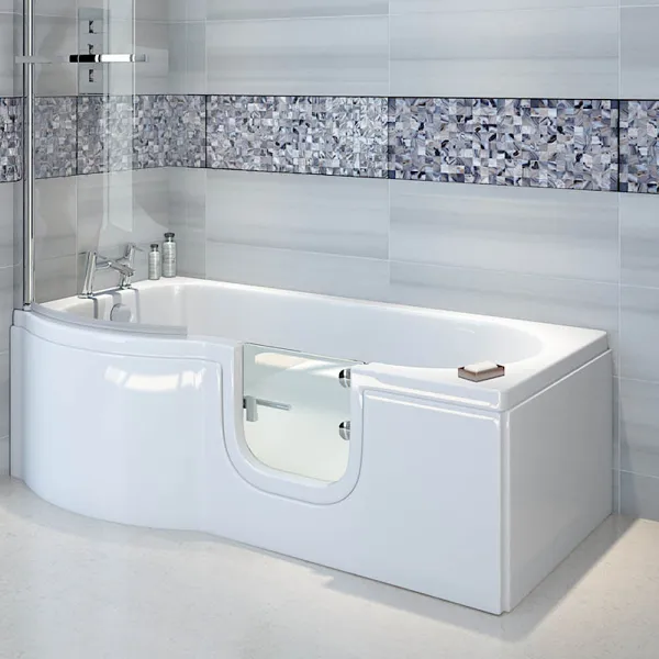 Badewanne mit Tür 167x85 cm HOCONCERT mit Tür inkl. Duschaufsatz, Schürze und Ablauf