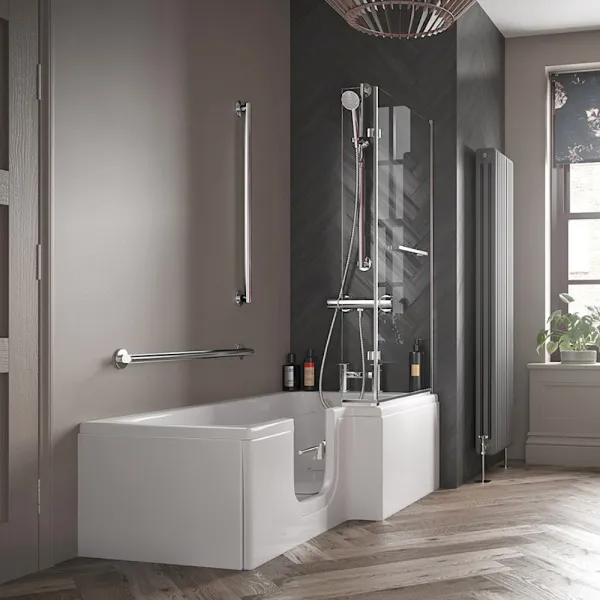 Foto 1 der Badewanne 1700x850 mm  / 170x85 cm HOSOLARNA Rechts mit Tür inkl. Duschaufsatz, Schürze und Ablauf