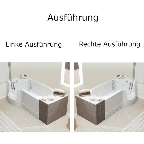 Linke und Rechte Ausführung der Badewanne mit Tür 170x95 cm PAZIFIK mit Tür inkl. Schürze