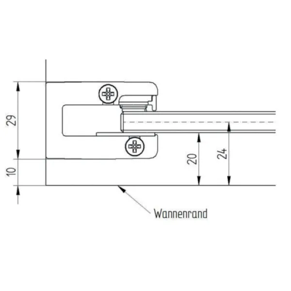 Skizze des Badewannenaufsatz bis zu 160 cm lang mit Schiebetür - Soft&Silent