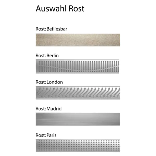 Roste des befliesbares Duschboard in 15 verschiedenen Größen mit Rinne