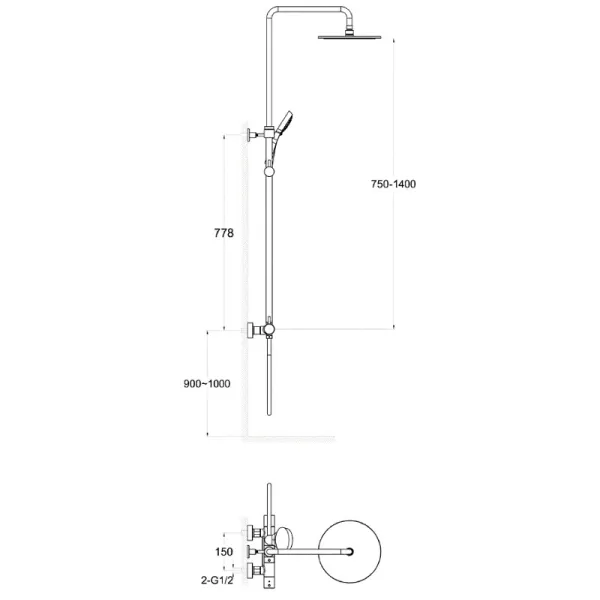 Brause-Set mit Thermostat-Mischbatterie und Handbrause (Typ400)