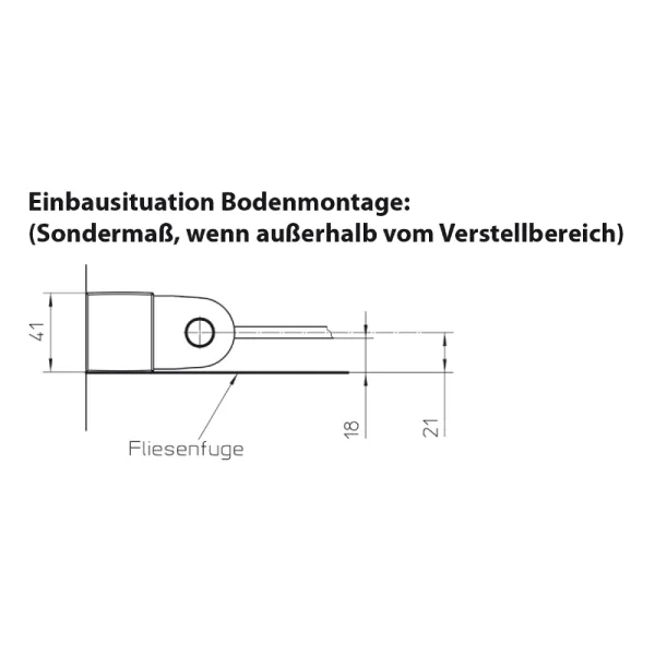 Bodenmontage der Drehfalttür für Nische mit ESG 6 mm, alu silber matt