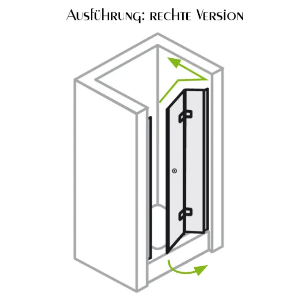 Rechte Ausführung der Drehfalttür für Nische mit ESG 6 mm, alu silber matt
