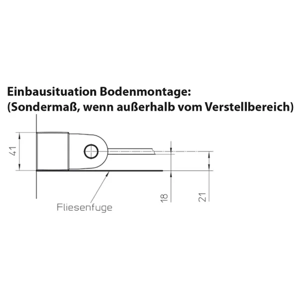 Bodenmontage der Drehtür für Nische mit ESG 6 mm, alu silber matt