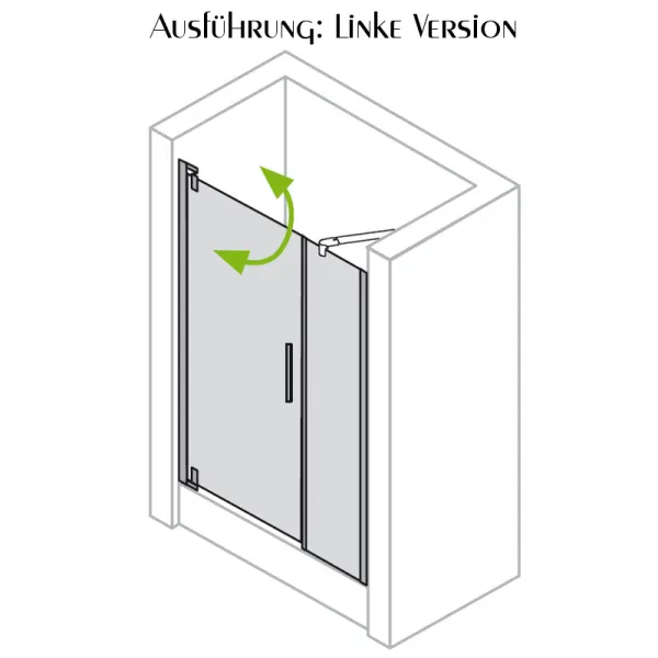 Linke Ausführung Drehtür + Festteil Nische links/rechts ESG 8 mm versch. Größen, alu chromeffekt