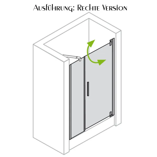 Rechte Ausführung Drehtür + Festteil Nische links/rechts ESG 8 mm versch. Größen, alu chromeffekt