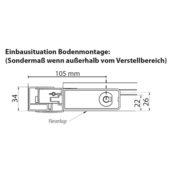 Bodenmontage der Drehtür + Festteil Nische links/rechts ESG 8 mm versch. Größen, alu chromeffekt