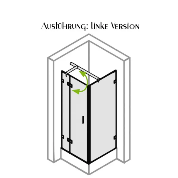 linkes Ausführung der Drehtür mit Seitenwand, Maßanfertigung bis 160 cm, 8 mm ESG
