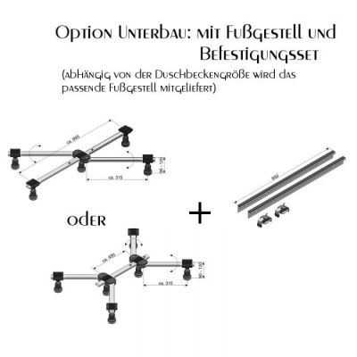 Fußgestell + Befestigungsset bei Duschbecken Line in in verschiedenen Größen, superflach