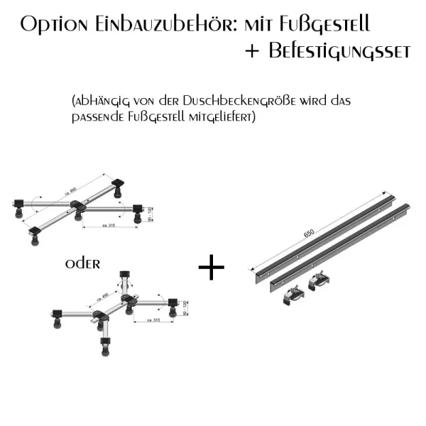 Unterbau: Fußgestell Duschbecken Lupina von 110x75 bis 170x90 cm