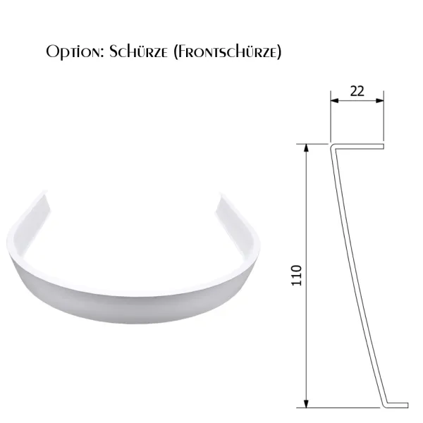 Detail Schürze: Duschbecken Mineralguss Halbkreis Isa