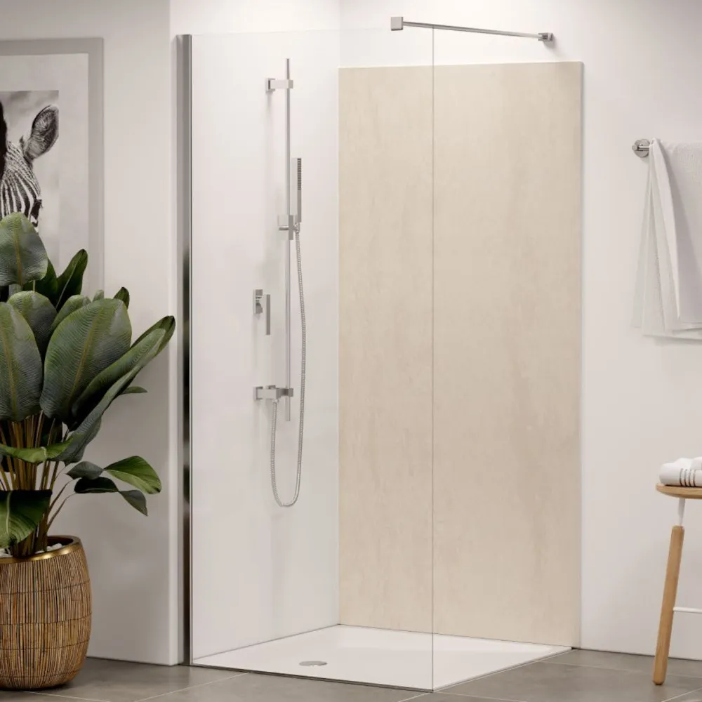 Foto der Duschrückwände ALU-Verbundplatte Dekor: Feinsteinzeug Beige