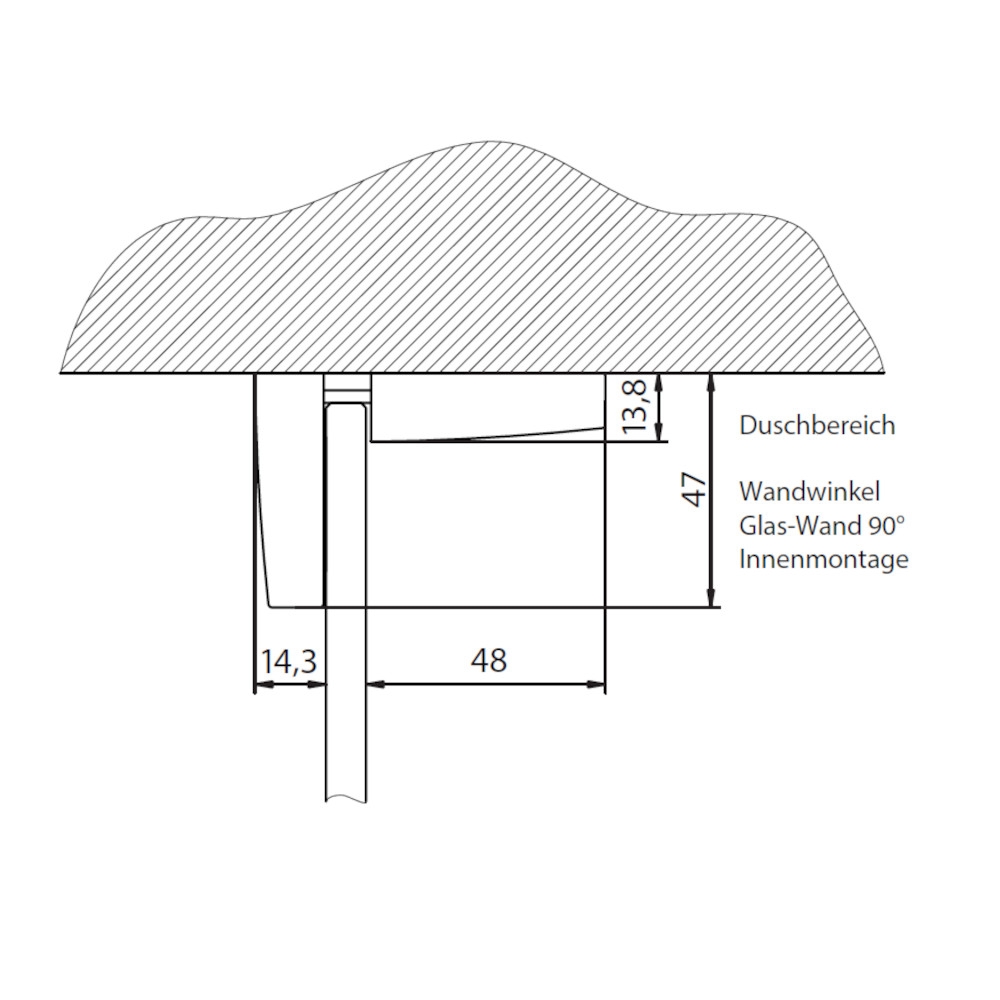 Montageskizze der Duschtür nach Maß als Schiebetür mit fester Seitenwand für Eckeinbau mit ESG: 8 mm, alu chromeffekt