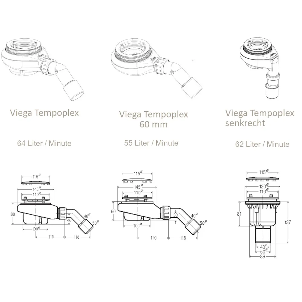 Abläufe der Duschwanne BERGEN aus Mineralguss randlos für den bodengleichen Einbau