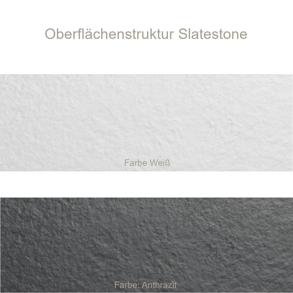 Oberfläche und Farbe der Duschwanne SLATESTONE aus Mineralguss randlos für den bodengleichen Einbau