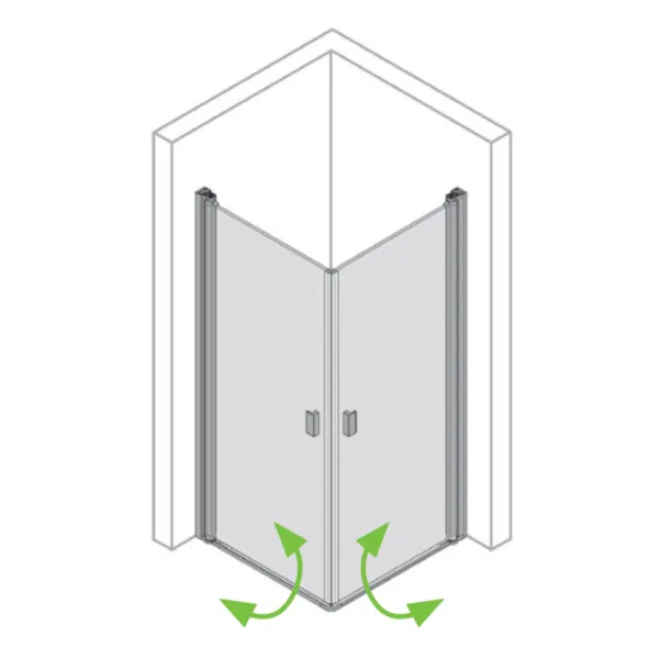 Piktogramm der Eckdusche 2-teilig mit Pendeltüren aus 6 mm ESG