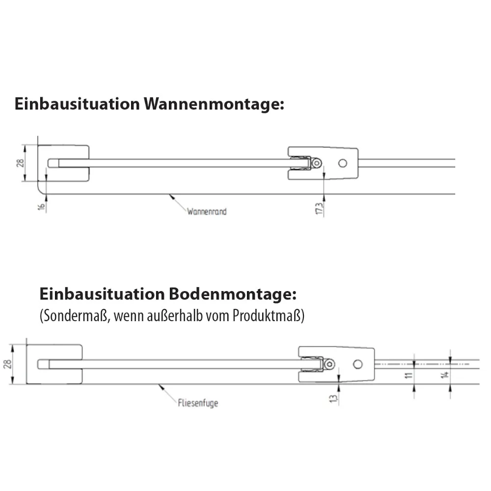 Montage der Eckdusche mit Pendeltür und Festteil und fester Seitenwand mit 6 mm