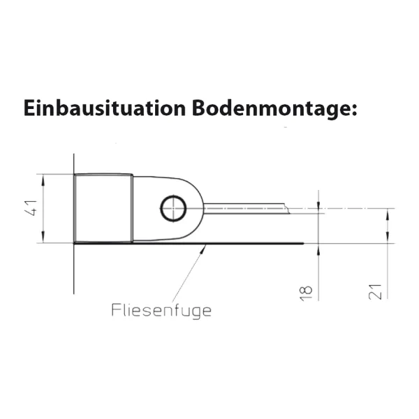 Einbausituation Bodenmontage der Dusche mit Eckeinstieg über 2 Drehtüren, 6 mm ESG