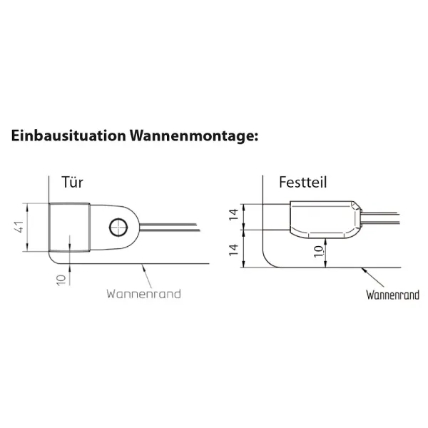 Wannenrandmontage des Eckeinstieg mit 2 Pendeltüren und Festteil, 6 mm ESG