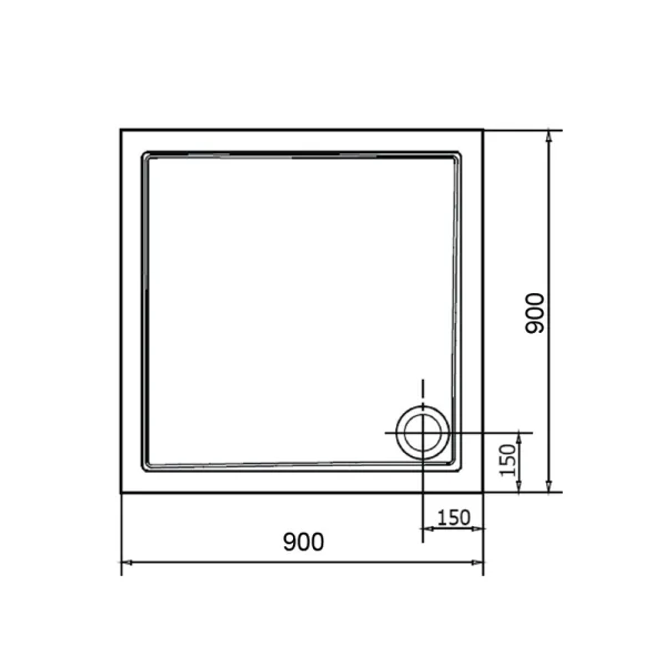 Skizze des Mineralguss - Duschbecken HOAURA 90x90 cm