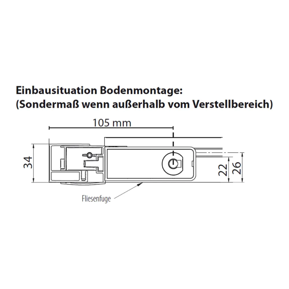 Bodenmontage der Pendeltür für Nische 80 cm, 90 cm, 100 cm