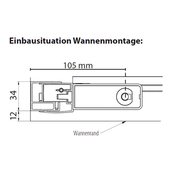 Wannenrandmontage der Pendeltür mit fester Seitenwand, Glas: 8 mm