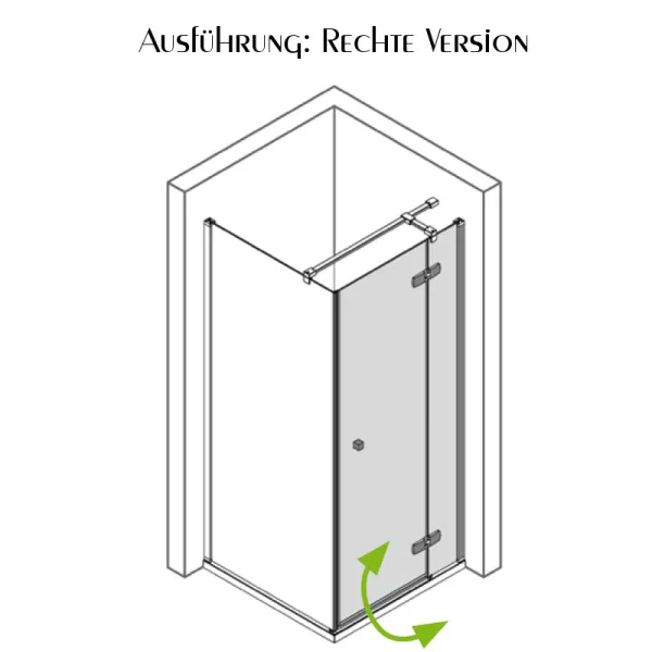 Rechte Ausführung der Pendeltür und Seitenwand als Festglas, teilgerahmt, 8 mm ESG