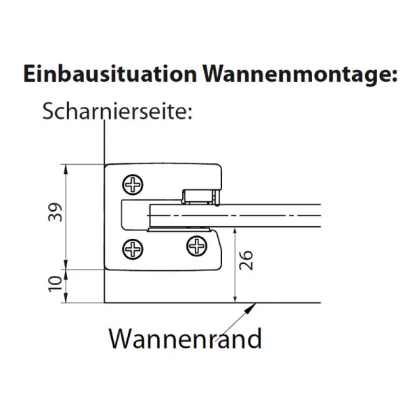 Wannenrandmontage der Pendeltür und Seitenwand als Festglas, teilgerahmt, 8 mm ESG