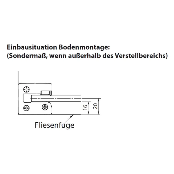 Bodenmontage der Pendeltür und Seitenwand als Festglas, teilgerahmt, 8 mm ESG