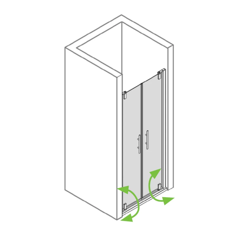 Piktogramm der Pendeltüren für Nische mit ESG-Glas: 8 mm, alu chromeffekt