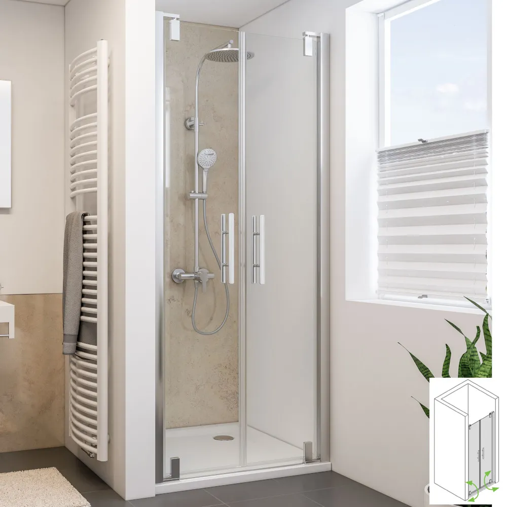 Pendeltüren für Nische mit ESG-Glas: 8 mm, alu chromeffekt