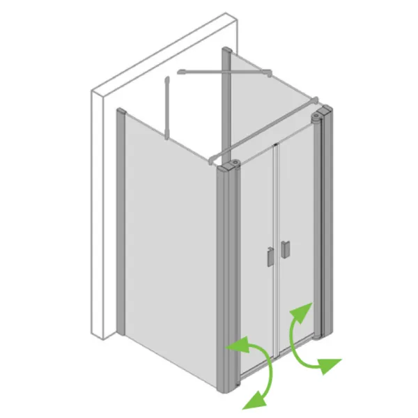Piktogramm der Pendeltüren mit 2 festen Seitenwänden in 6 mm ESG