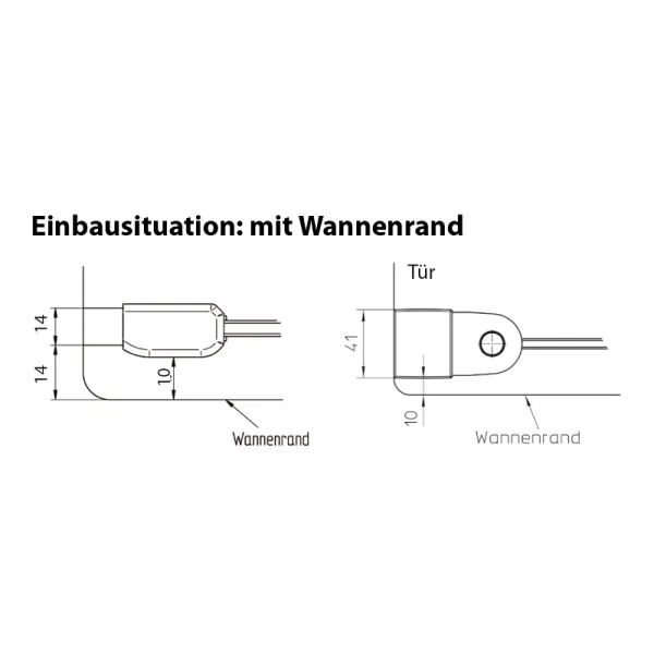 Wannenrandmontage der Pendeltüren mit Festteil für Nische mit ESG: 6 mm, alu silber matt