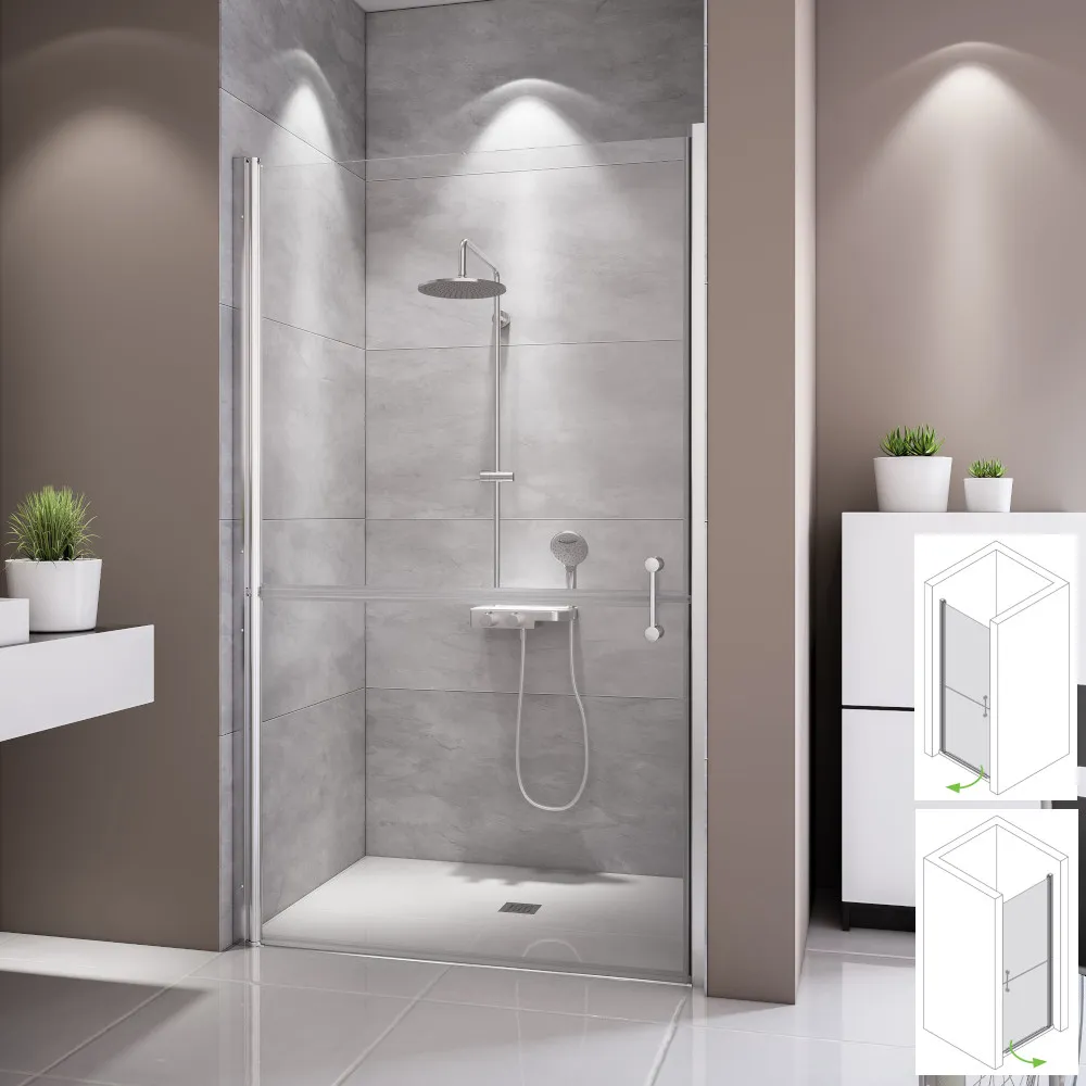 Pflegedusche mit Drehtür horizontal geteilt für Nische mit 6 mm ESG
