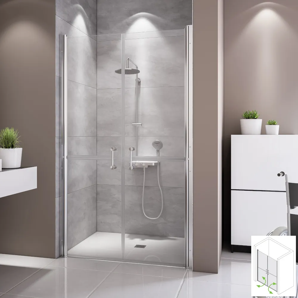 Pflegedusche mit Pendeltüren horizontal geteilt für Nische mit 6 mm