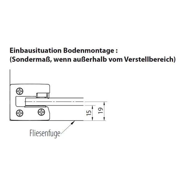 Bodenmontage der Schiebetür für Nische links/rechts mit ESG: 8 mm, alu chromeffekt