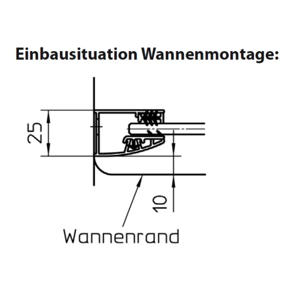 Wannenrandmontage der Schiebetür mit fester Seitenwand, Glas: 6 mm ESG