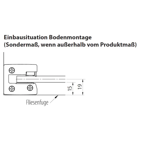 Bodenmontage der Schiebetür von 97 bis 170 cm mit Seitenwand bis 130 cm, Glas: 8 mm