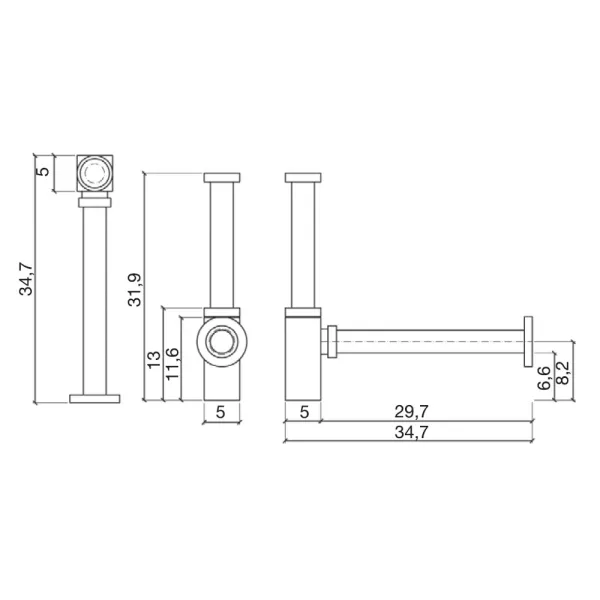 Skizze zu Siphon: verchromt mit eckigem Siphontopf